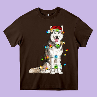 Husky With Christmas Lights Heavy Core Tee Designed By Ranaportraitstore