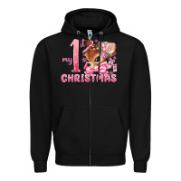 Black my first christmas pink reindeer Zipper Hoodie - MaliasSmallBusiness