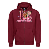 Burgundy my first christmas pink reindeer Zipper Hoodie - MaliasSmallBusiness
