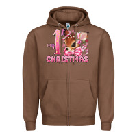 Chestnut my first christmas pink reindeer Zipper Hoodie - MaliasSmallBusiness