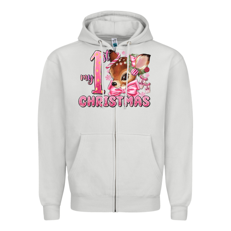 My First Christmas Pink Reindeer Zipper Hoodie by MaliasSmallBusiness | Teevron