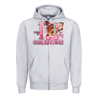 Heather Grey my first christmas pink reindeer Zipper Hoodie - MaliasSmallBusiness