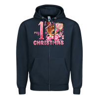 Navy my first christmas pink reindeer Zipper Hoodie - MaliasSmallBusiness