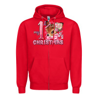 Red my first christmas pink reindeer Zipper Hoodie - MaliasSmallBusiness