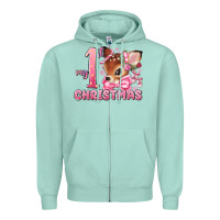 Seafoam my first christmas pink reindeer Zipper Hoodie - MaliasSmallBusiness