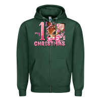 Sports Green my first christmas pink reindeer Zipper Hoodie - MaliasSmallBusiness