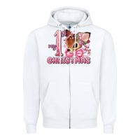White my first christmas pink reindeer Zipper Hoodie - MaliasSmallBusiness