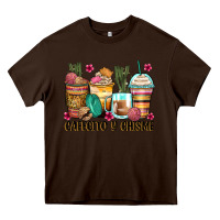 Chocolate Brown cafecito y chisme coffee cups Heavy Core Tee - Zillion Design Studio