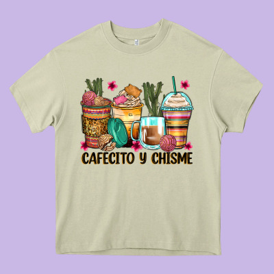 Cafecito Y Chisme Coffee Cups Heavy Core Tee Designed By Zillion Design Studio