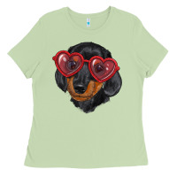 Matcha dachshund with love glasses Ladies Tee - RanaPortraitStore