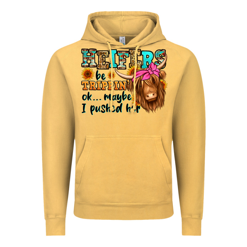 Heifers Be Trippin Ok Maybe I Pushed Her Long Hair Vintage Hoodie by Jasminsmagicworld | Teevron