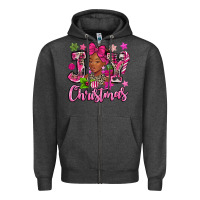 Charcoal Heather pink christmas joy black woman Zipper Hoodie - MaliasSmallBusiness