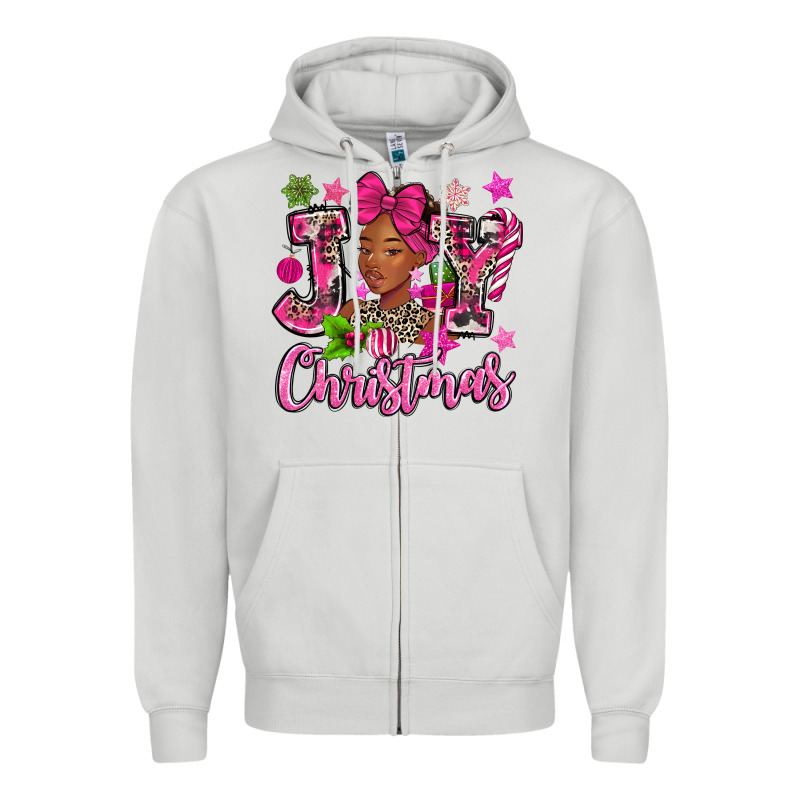 Pink Christmas Joy Black Woman Zipper Hoodie by MaliasSmallBusiness | Teevron