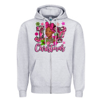 Heather Grey pink christmas joy black woman Zipper Hoodie - MaliasSmallBusiness