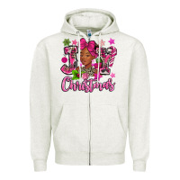 Oatmeal Heather pink christmas joy black woman Zipper Hoodie - MaliasSmallBusiness