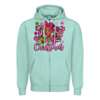 Seafoam pink christmas joy black woman Zipper Hoodie - MaliasSmallBusiness