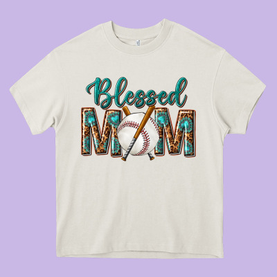 Western Blessed Mom With Baseball Heavy Core Tee Designed By Texasbilliewilder