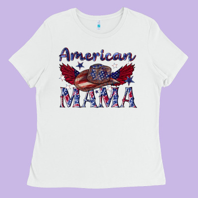 American Mama With Cowboy Ladies Tee Designed By Texasbilliewilder