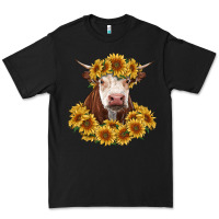 Black hereford cow with sunflowers Premium Tee - RanaPortraitStore