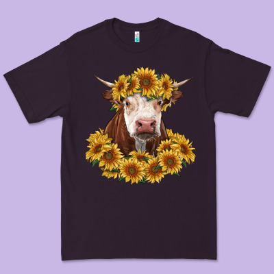 Hereford Cow With Sunflowers Premium Tee Designed By Ranaportraitstore
