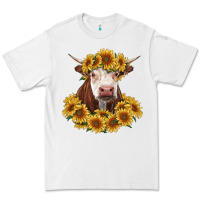 White hereford cow with sunflowers Premium Tee - RanaPortraitStore
