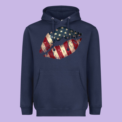 Vintage American Flag Lips Heavyweight Hoodie Designed By Bettercallsaul