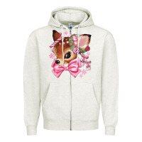 Oatmeal Heather reindeer head christmas Zipper Hoodie - MaliasSmallBusiness
