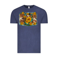 Vintage Denim sunflower gemstone leopard cowhide horseshoe background Vintage Tee - Artiststas