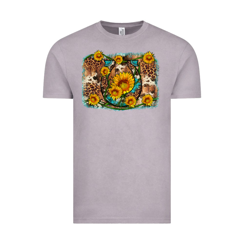 Sunflower Gemstone Leopard Cowhide Horseshoe Background Vintage Tee by Artiststas | Teevron