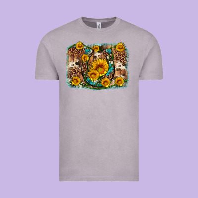 Sunflower Gemstone Leopard Cowhide Horseshoe Background Vintage Tee Designed By Artiststas