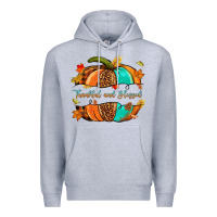 Heather Grey pumpkin thankful and blessed Premium Hoodie - NancyCooperArtShop