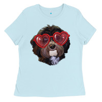 Baby Blue havanese dog with love glasses Ladies Tee - RanaPortraitStore