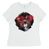 White havanese dog with love glasses Ladies Tee - RanaPortraitStore