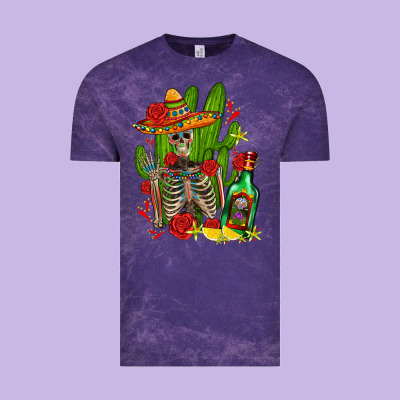 Skeleton With Sombrero And Tequila Vintage Tee Designed By Adodesignshop