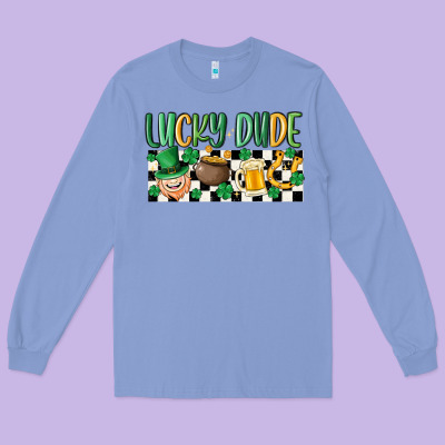 Lucky Dude Long Sleeve Tee Designed By Maliassmallbusiness