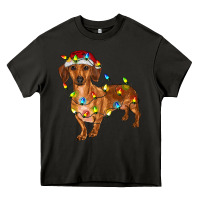 Asphalt dachshund with christmas lights Heavy Core Tee - RanaPortraitStore