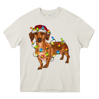Cream dachshund with christmas lights Heavy Core Tee - RanaPortraitStore