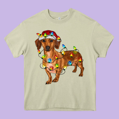 Dachshund With Christmas Lights Heavy Core Tee Designed By Ranaportraitstore