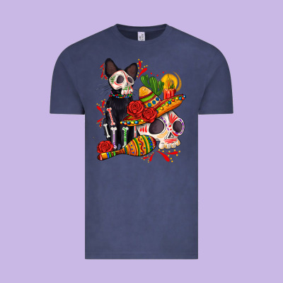 Mexican Dead Day With Skeleton Cat Vintage Tee Designed By Adodesignshop