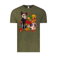 Vintage Olive mexican dead day with skeleton cat Vintage Tee - AdoDesignShop
