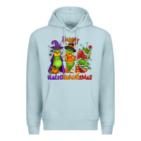 Blue Mist Happy Hallothanksmas Premium Hoodie - NancyCooperArtShop