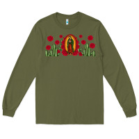 Army Green lady of Guadalupe cactus rose Long Sleeve Tee - JahusDesignShop