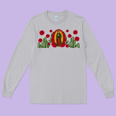 Lady Of Guadalupe Cactus Rose Long Sleeve Tee Designed By Jahusdesignshop