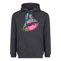 Eared Turquoise Pink Easter Lips Heavyweight Hoodie | Teevron