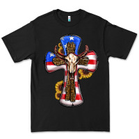 Black american flag cross cow skull sunflowers Premium Tee - RanaPortraitStore