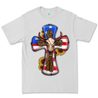 Dove Grey american flag cross cow skull sunflowers Premium Tee - RanaPortraitStore