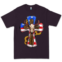 Plum american flag cross cow skull sunflowers Premium Tee - RanaPortraitStore