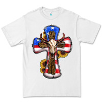 White american flag cross cow skull sunflowers Premium Tee - RanaPortraitStore