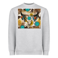 Heather Grey cowhide leopard bull skull gemstone Heavyweight Sweatshirt - NancyCooperArtShop