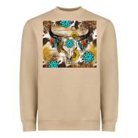 Cowhide Leopard Bull Skull Gemstone Heavyweight Sweatshirt | Teevron